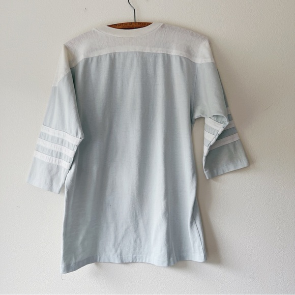 Vintage 70s men’s baby blue v-neck athletic varsity t-shirt raglan tee - Picture 6 of 9